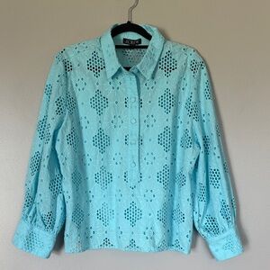 J. Crew Women's Light Blue Eyelet Blouse